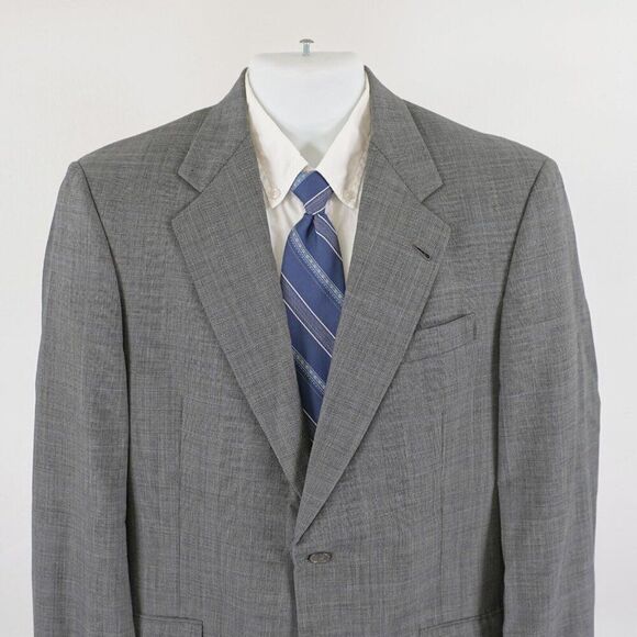Hart Schaffner Marx Wool Gray Glen Plaid W/ Blue Windowpane Blazer 40R 2 Button - Picture 1 of 12
